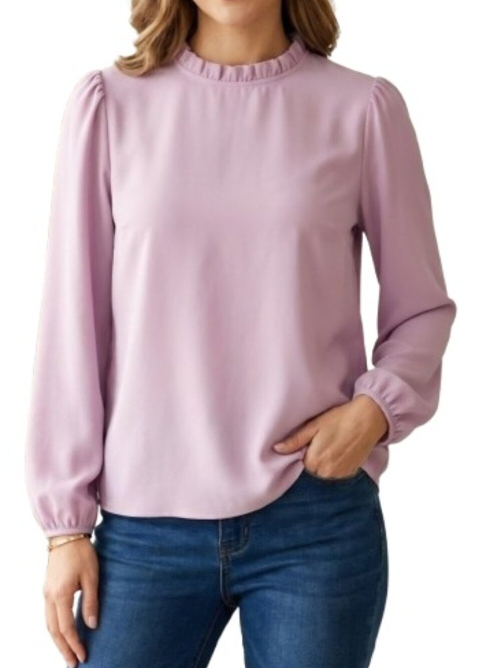 Worthington Pink Blouse NWT High Neck Ruffle Trim Workwear Classic Modest